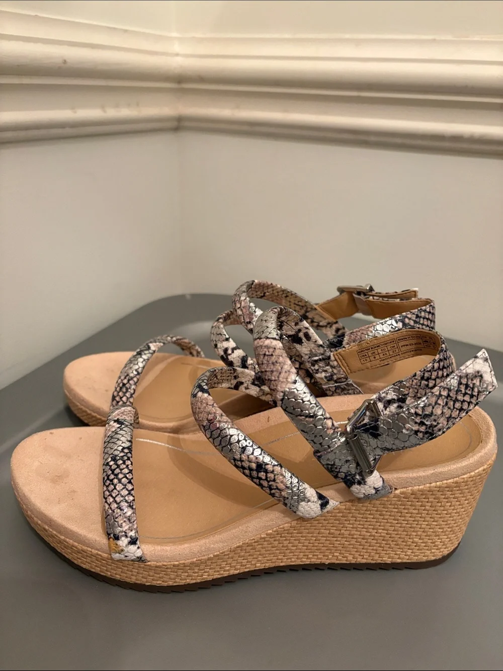 Vionic Snake-Print Strappy Wedge Sandals in Neutral Multi